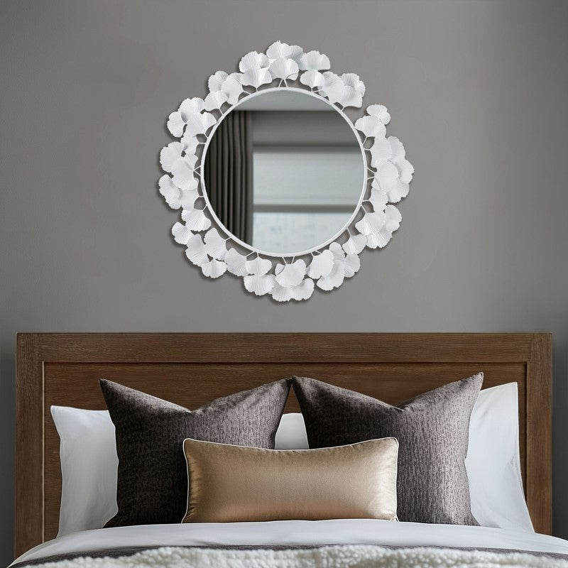 30.5'Eden Gingko Leaf Round Wall Mirror White Mirror