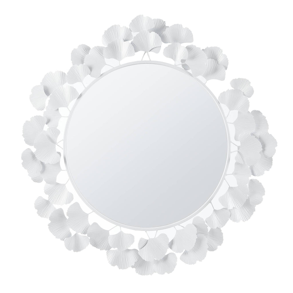 30.5'Eden Gingko Leaf Round Wall Mirror White Mirror