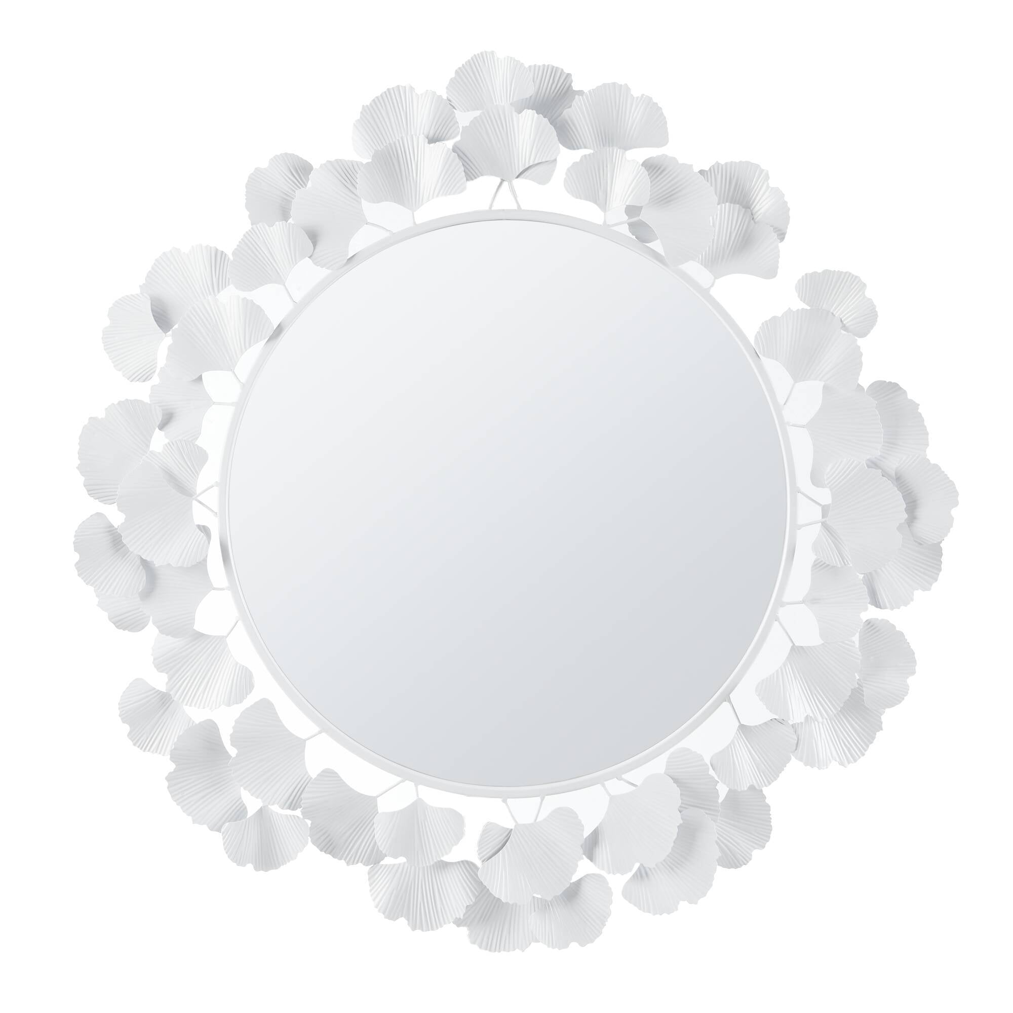 30.5'Eden Gingko Leaf Round Wall Mirror White Mirror