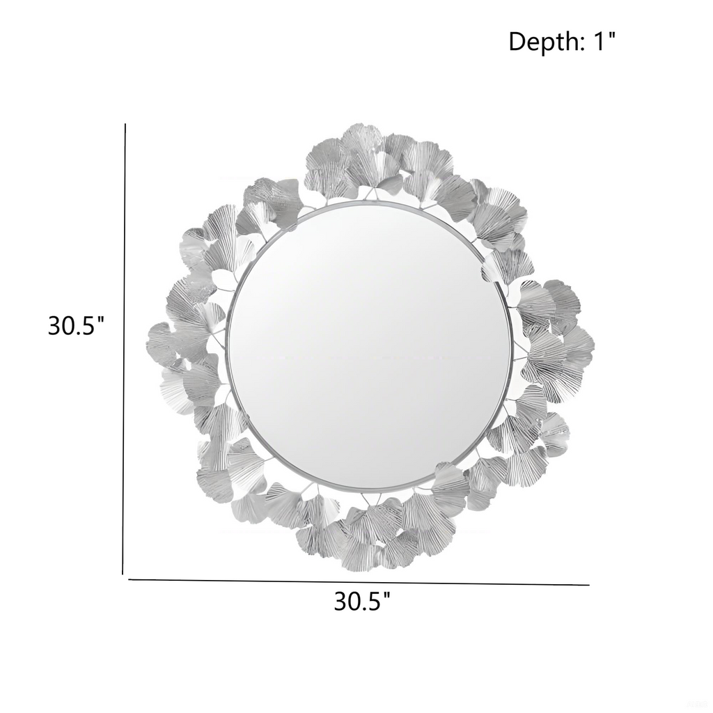 30.5'Eden Gingko Leaf Round Wall Mirror White Mirror