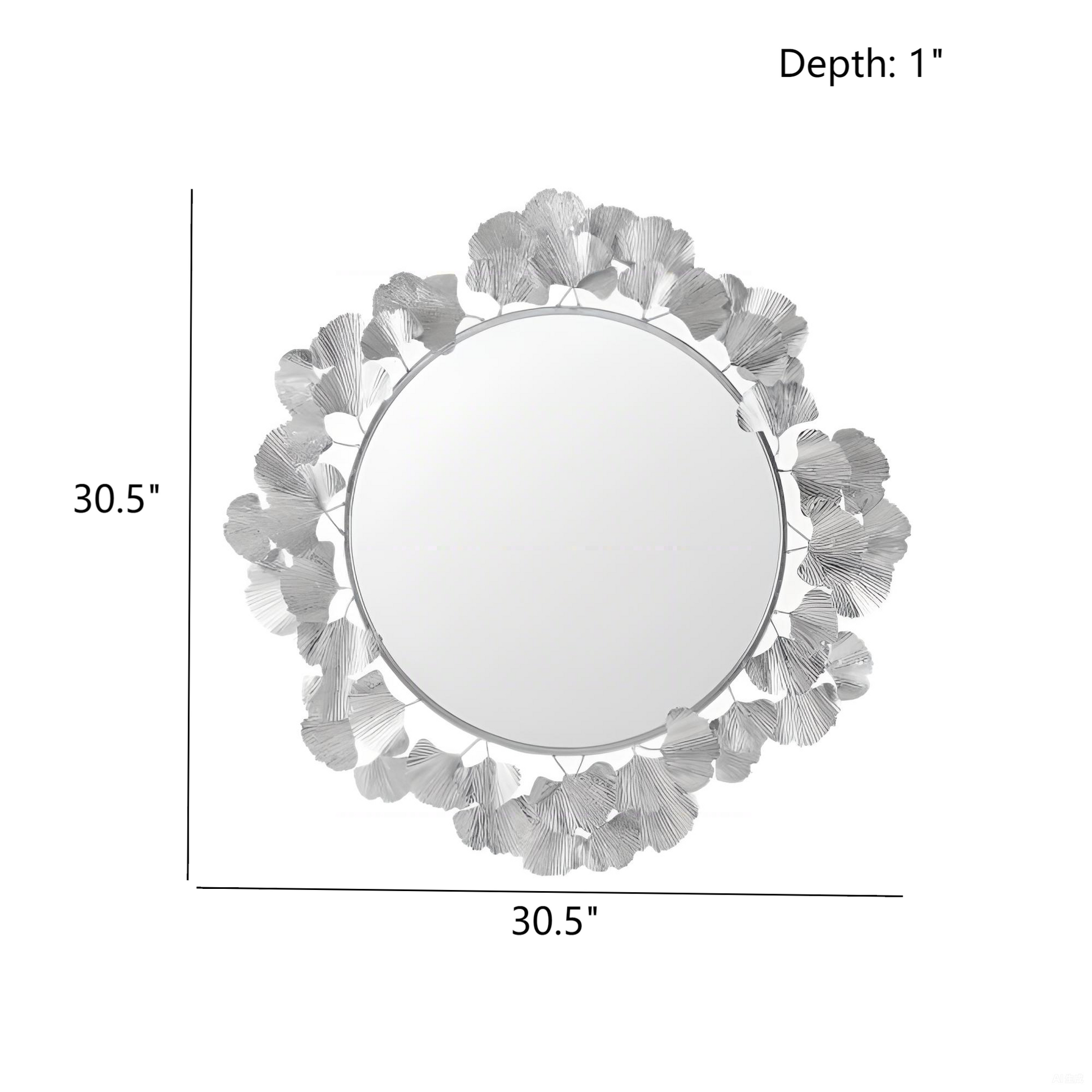 30.5'Eden Gingko Leaf Round Wall Mirror White Mirror