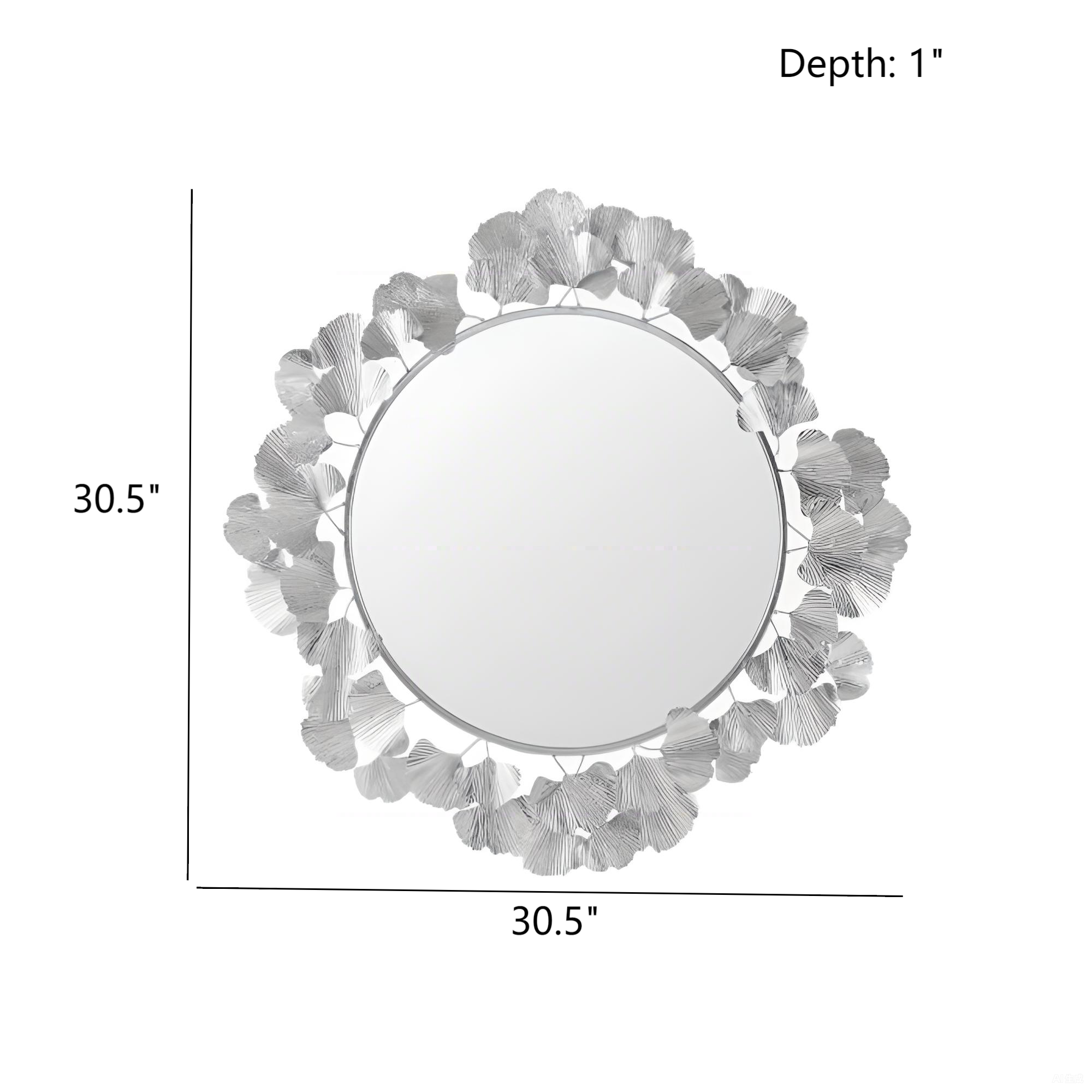 30.5'Eden Gingko Leaf Round Wall Mirror White Mirror