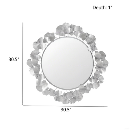 30.5'Eden Gingko Leaf Round Wall Mirror White Mirror