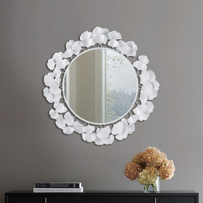 30.5'Eden Gingko Leaf Round Wall Mirror White Mirror