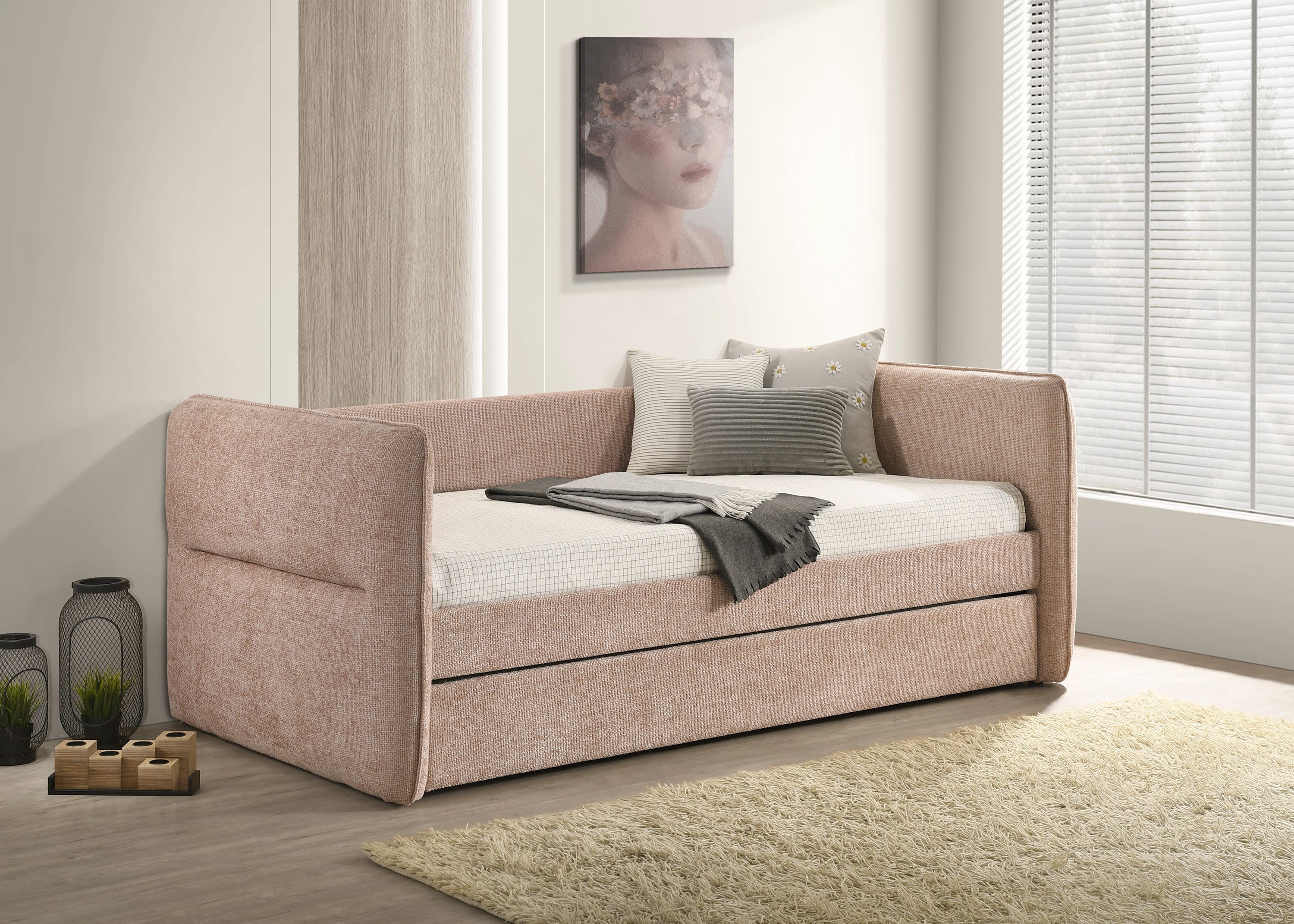 Luxurious 1pc Modern Daybed Pull Out Trundle Button Tufted Nailhead Trim Bedroom Living Room Furniture Mauve Finish