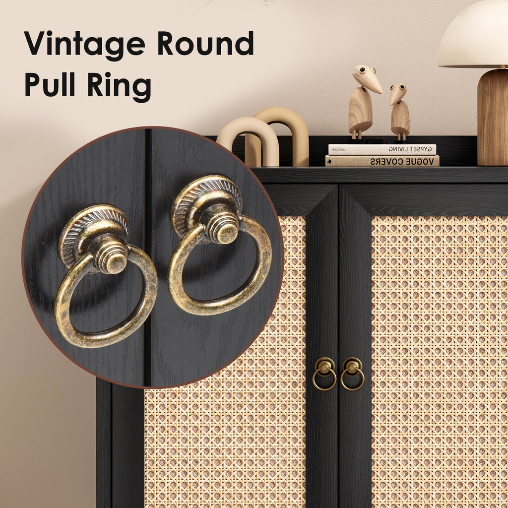 Sideboard Buffet Cabinet with Storage, Bar Liquor Cabinet with Rattan Decorated Doors, Credenza Console Tablefor Dining Room, Living Room,Hallway