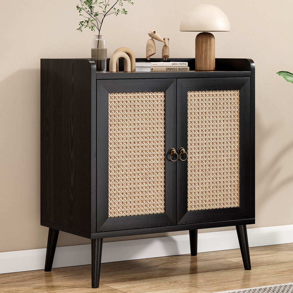Sideboard Buffet Cabinet with Storage, Bar Liquor Cabinet with Rattan Decorated Doors, Credenza Console Tablefor Dining Room, Living Room,Hallway