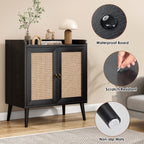 Sideboard Buffet Cabinet with Storage, Bar Liquor Cabinet with Rattan Decorated Doors, Credenza Console Tablefor Dining Room, Living Room,Hallway