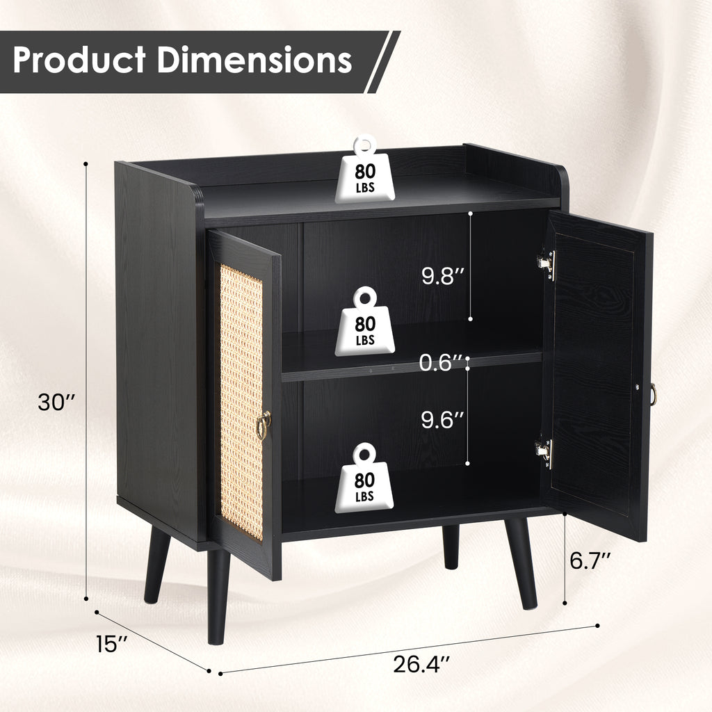 Sideboard Buffet Cabinet with Storage, Bar Liquor Cabinet with Rattan Decorated Doors, Credenza Console Tablefor Dining Room, Living Room,Hallway