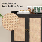 Sideboard Buffet Cabinet with Storage, Bar Liquor Cabinet with Rattan Decorated Doors, Credenza Console Tablefor Dining Room, Living Room,Hallway