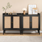 Sideboard Buffet Cabinet with Storage, Bar Liquor Cabinet with Rattan Decorated Doors, Credenza Console Tablefor Dining Room, Living Room,Hallway