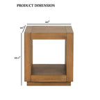Square End Table Plinth Base Open Bottom shelf Contemporary Medium Oak Finish Primary Living Room End Table