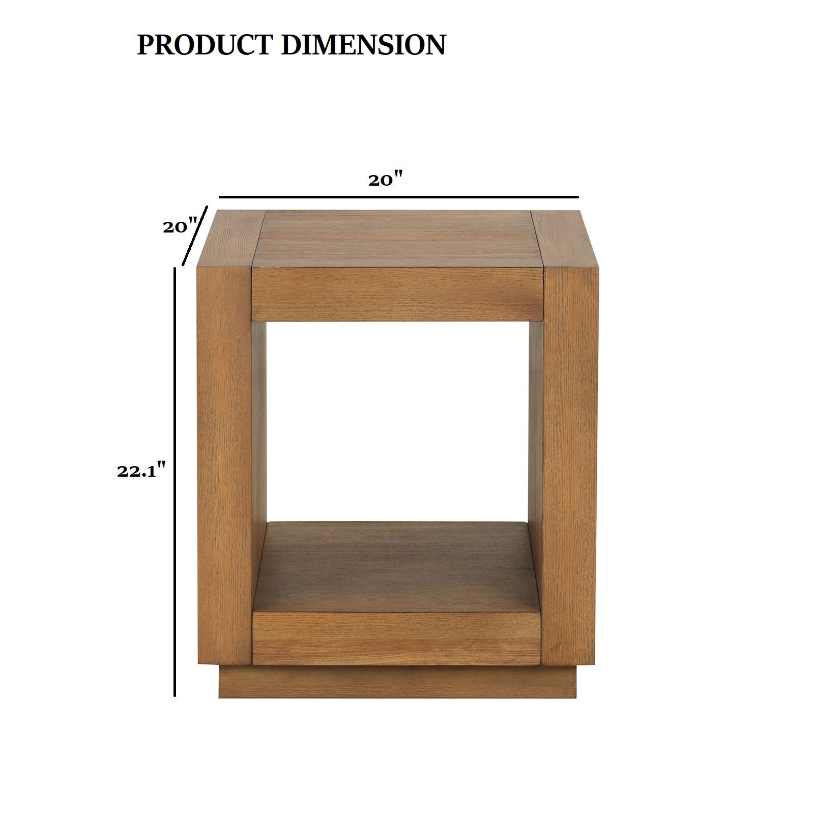 Square End Table Plinth Base Open Bottom shelf Contemporary Medium Oak Finish Primary Living Room End Table