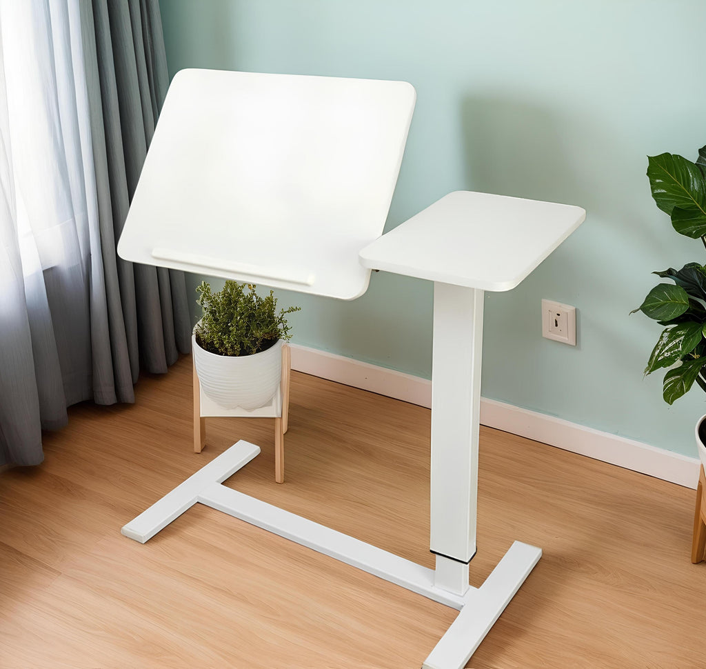 Overbed Bedside Desk Mobile Rolling Laptop Stand Tilting Overbed Table with Wheels Height Adjustable Tray Table for Laptop Bed Sofa Side Table ,Bedside Table(WHITE),Gift for Mother's day