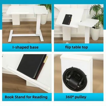 Overbed Bedside Desk Mobile Rolling Laptop Stand Tilting Overbed Table with Wheels Height Adjustable Tray Table for Laptop Bed Sofa Side Table ,Bedside Table(WHITE),Gift for Mother's day