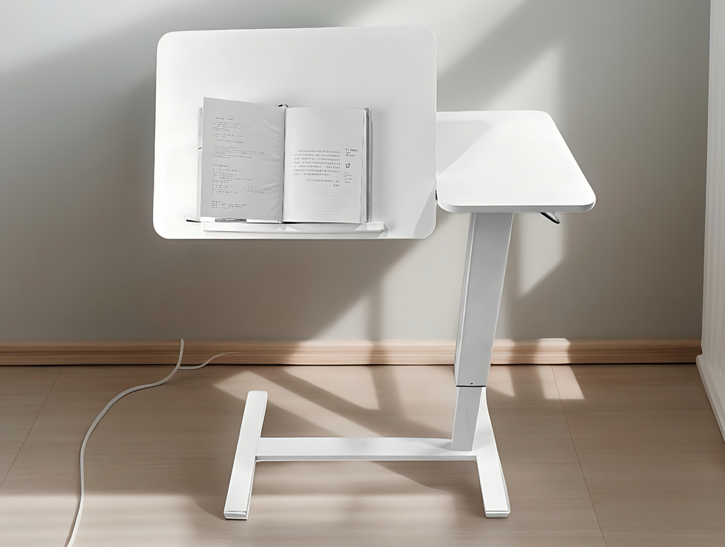 Overbed Bedside Desk Mobile Rolling Laptop Stand Tilting Overbed Table with Wheels Height Adjustable Tray Table for Laptop Bed Sofa Side Table ,Bedside Table(WHITE),Gift for Mother's day