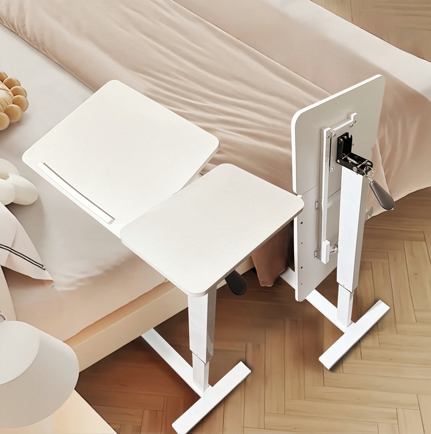 Overbed Bedside Desk Mobile Rolling Laptop Stand Tilting Overbed Table with Wheels Height Adjustable Tray Table for Laptop Bed Sofa Side Table ,Bedside Table(WHITE),Gift for Mother's day