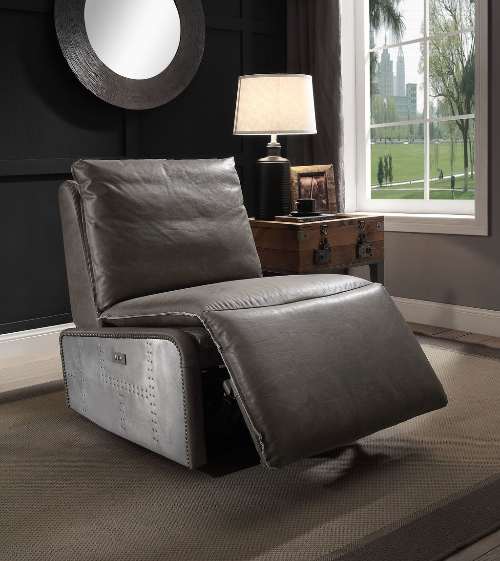 Metier Gray Top Grain Leather & Aluminum Power Motion Recliner