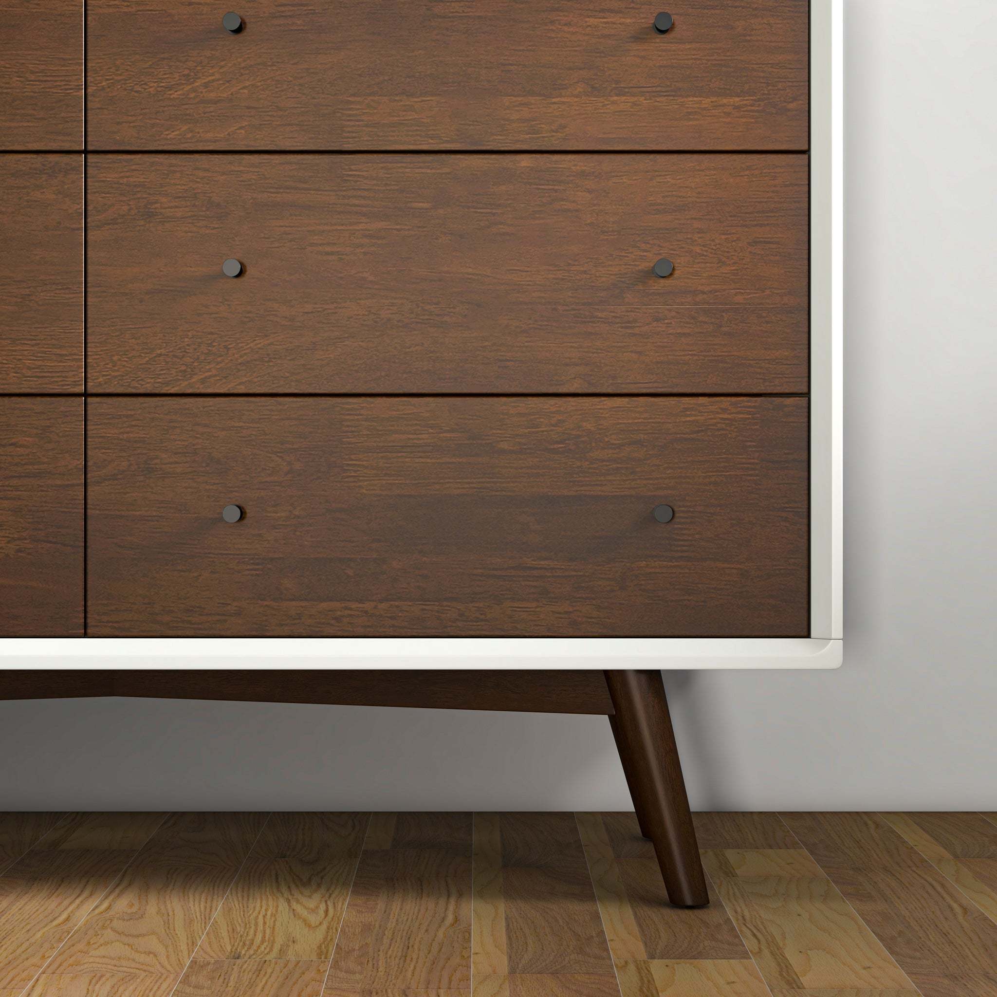 Mid Century Modern White Dresser 6 Drawer in Solid Wood, Dark Brown and White for Bedroom, Hallway, Entryway, Closet Dresser