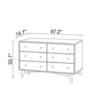 Mid Century Modern White Dresser 6 Drawer in Solid Wood, Dark Brown and White for Bedroom, Hallway, Entryway, Closet Dresser