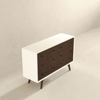 Mid Century Modern White Dresser 6 Drawer in Solid Wood, Dark Brown and White for Bedroom, Hallway, Entryway, Closet Dresser