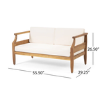Aston Outdoor Mid-Century Modern Cushioned Acacia 4-seat Chat Set Loveseat & Coffee Table & Club Chair - Teak Finish + Cream Cushion - Groovy Boardz