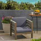 Outdoor Club Chair, Acacia Wood Patio Chair with Fabric Cushion for Backyard, Poolside, Garden or Porch, Grey