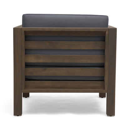 Outdoor Club Chair, Acacia Wood Patio Chair with Fabric Cushion for Backyard, Poolside, Garden or Porch, Grey