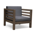 Outdoor Club Chair, Acacia Wood Patio Chair with Fabric Cushion for Backyard, Poolside, Garden or Porch, Grey