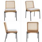 Mid-Century Dining Chairs Set of 2, Accent Linen Fabric Side Chairs with Rattan Backrest Metal Legs Kitchen Chairs for Dining Room Living Room