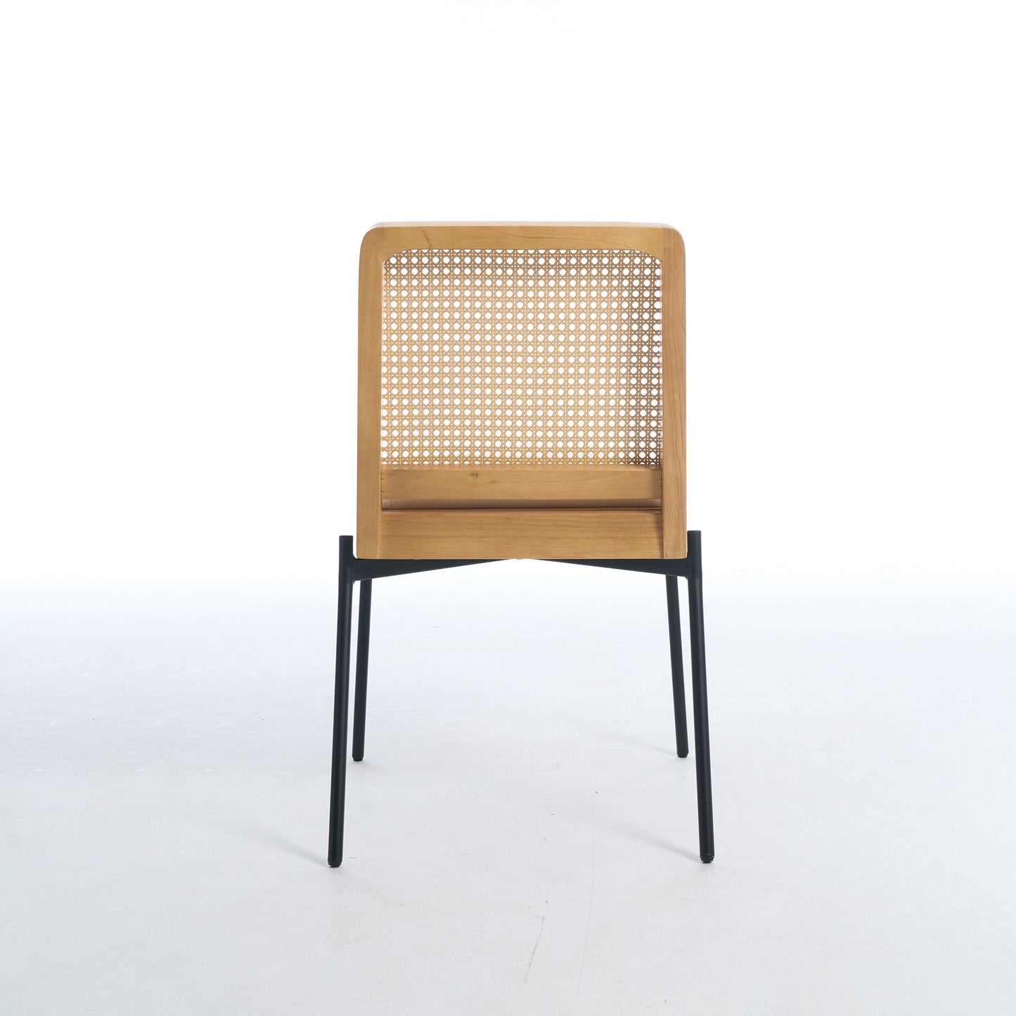 Mid-Century Dining Chairs Set of 2, Accent Linen Fabric Side Chairs with Rattan Backrest Metal Legs Kitchen Chairs for Dining Room Living Room