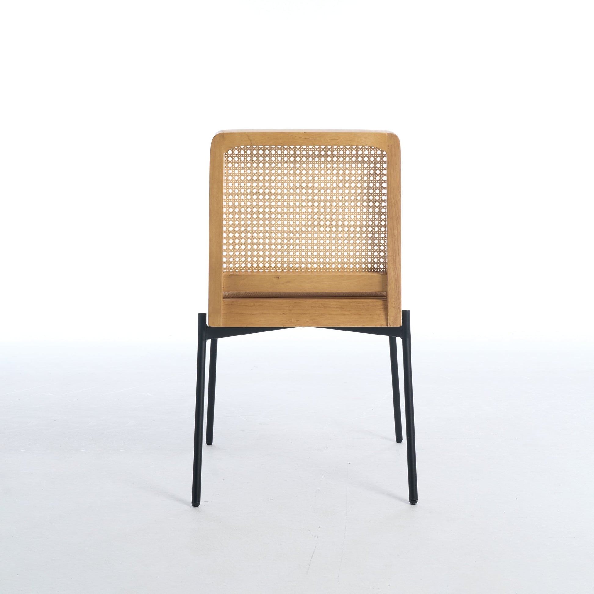 Mid-Century Dining Chairs Set of 2, Accent Linen Fabric Side Chairs with Rattan Backrest Metal Legs Kitchen Chairs for Dining Room Living Room