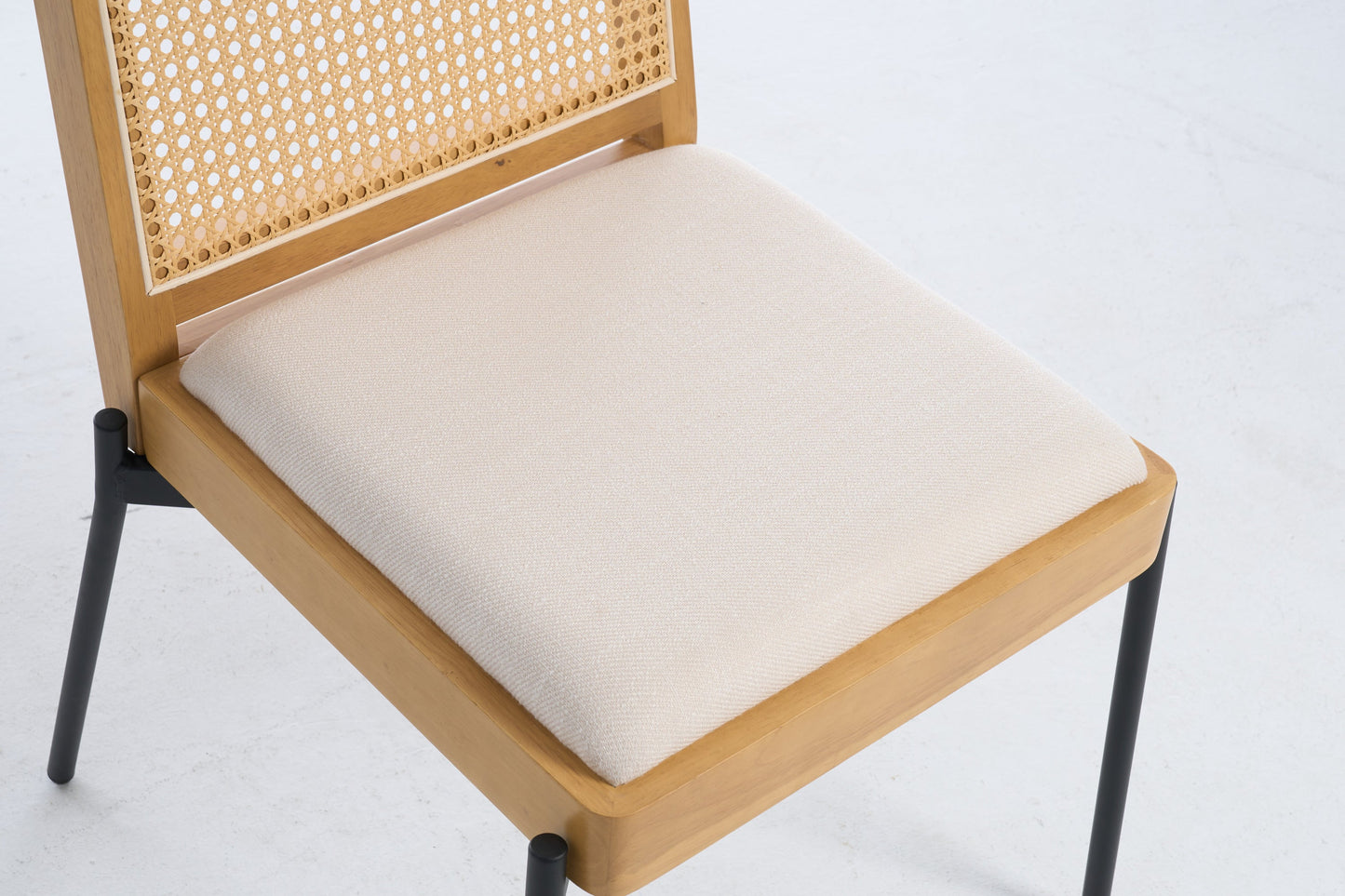 Mid-Century Dining Chairs Set of 2, Accent Linen Fabric Side Chairs with Rattan Backrest Metal Legs Kitchen Chairs for Dining Room Living Room