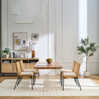 Mid-Century Dining Chairs Set of 2, Accent Linen Fabric Side Chairs with Rattan Backrest Metal Legs Kitchen Chairs for Dining Room Living Room