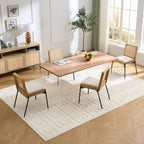 Mid-Century Dining Chairs Set of 2, Accent Linen Fabric Side Chairs with Rattan Backrest Metal Legs Kitchen Chairs for Dining Room Living Room