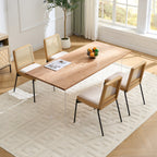 Mid-Century Dining Chairs Set of 2, Accent Linen Fabric Side Chairs with Rattan Backrest Metal Legs Kitchen Chairs for Dining Room Living Room