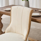 Snow Velvet Dining Chairs, Mid-Century Style with Curved Wood Trim & Sculpted Legs, Upholstered Comfort for Dining/Lounge, Accent Seating with Fluffy Fabric & Sturdy Wood, Set of 2, Beige