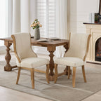 Snow Velvet Dining Chairs, Mid-Century Style with Curved Wood Trim & Sculpted Legs, Upholstered Comfort for Dining/Lounge, Accent Seating with Fluffy Fabric & Sturdy Wood, Set of 2, Beige