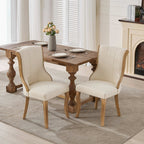 Snow Velvet Dining Chairs, Mid-Century Style with Curved Wood Trim & Sculpted Legs, Upholstered Comfort for Dining/Lounge, Accent Seating with Fluffy Fabric & Sturdy Wood, Set of 2, Beige