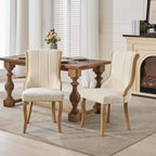 Snow Velvet Dining Chairs, Mid-Century Style with Curved Wood Trim & Sculpted Legs, Upholstered Comfort for Dining/Lounge, Accent Seating with Fluffy Fabric & Sturdy Wood, Set of 2, Beige