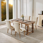 Snow Velvet Dining Chairs, Mid-Century Style with Curved Wood Trim & Sculpted Legs, Upholstered Comfort for Dining/Lounge, Accent Seating with Fluffy Fabric & Sturdy Wood, Set of 2, Beige