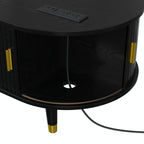 [Assembly Video] 42.5'W Wooden Oval Fluted Coffee Table with Charging Station, Mid-Century Center Table with Sliding Tambour Door,Farmhouse Cocktail Table with Solid Wood Legs for Living Room, Black