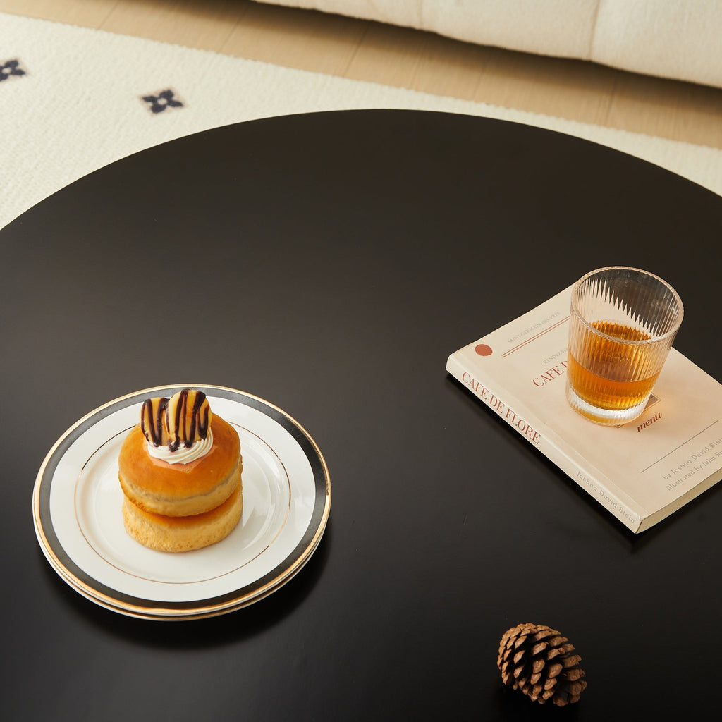 Mid-century wooden coffee table with PE cane stand, 31.5-inch round solid wood Bohemian style coffee table, unique central cocktail table for living rooms, apartments and offices