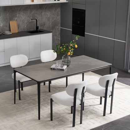 Modern Dining Room Chairs Set of 2, Mid-Century Upholstered Boucle Kitchen Dining Chairs with Black Metal Legs