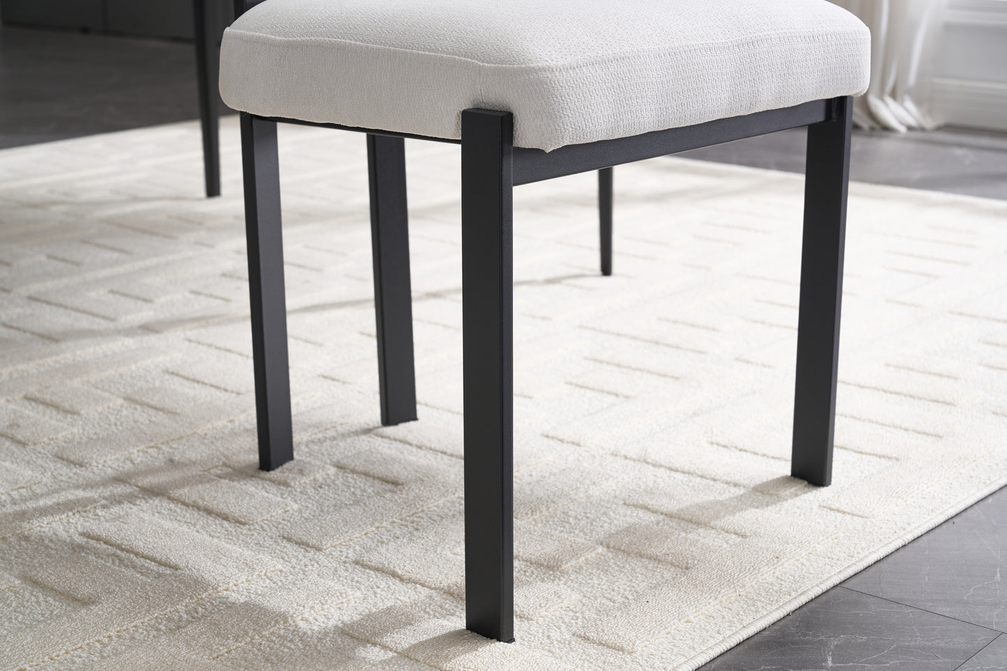 Modern Dining Room Chairs Set of 2, Mid-Century Upholstered Boucle Kitchen Dining Chairs with Black Metal Legs