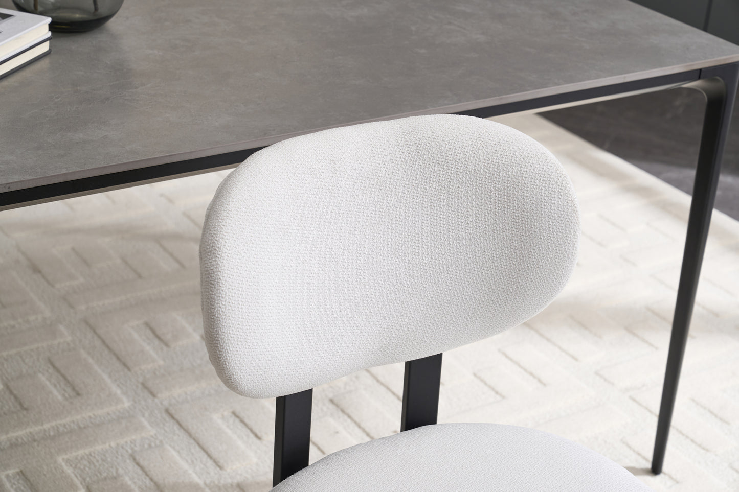 Modern Dining Room Chairs Set of 2, Mid-Century Upholstered Boucle Kitchen Dining Chairs with Black Metal Legs