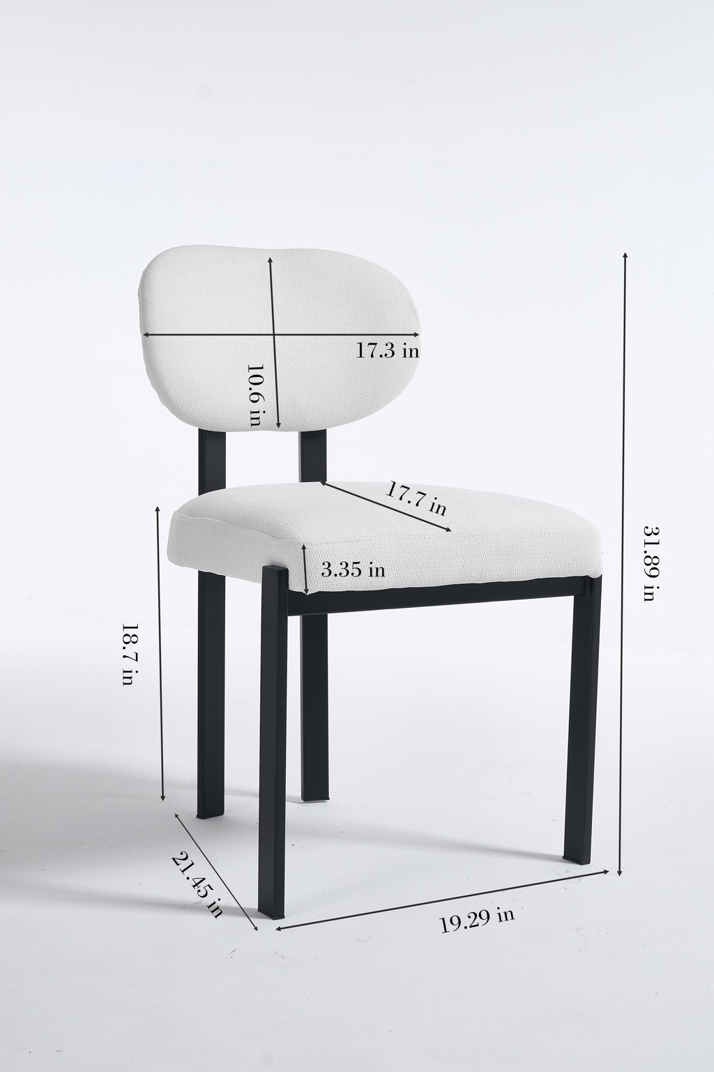 Modern Dining Room Chairs Set of 2, Mid-Century Upholstered Boucle Kitchen Dining Chairs with Black Metal Legs