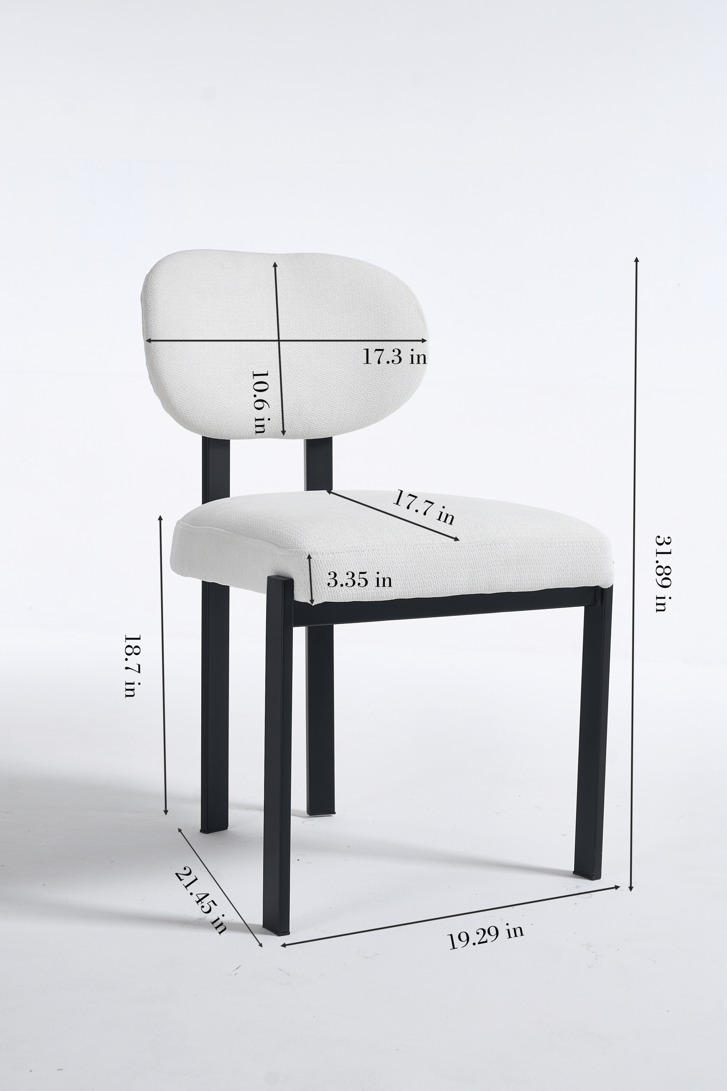 Modern Dining Room Chairs Set of 2, Mid-Century Upholstered Boucle Kitchen Dining Chairs with Black Metal Legs