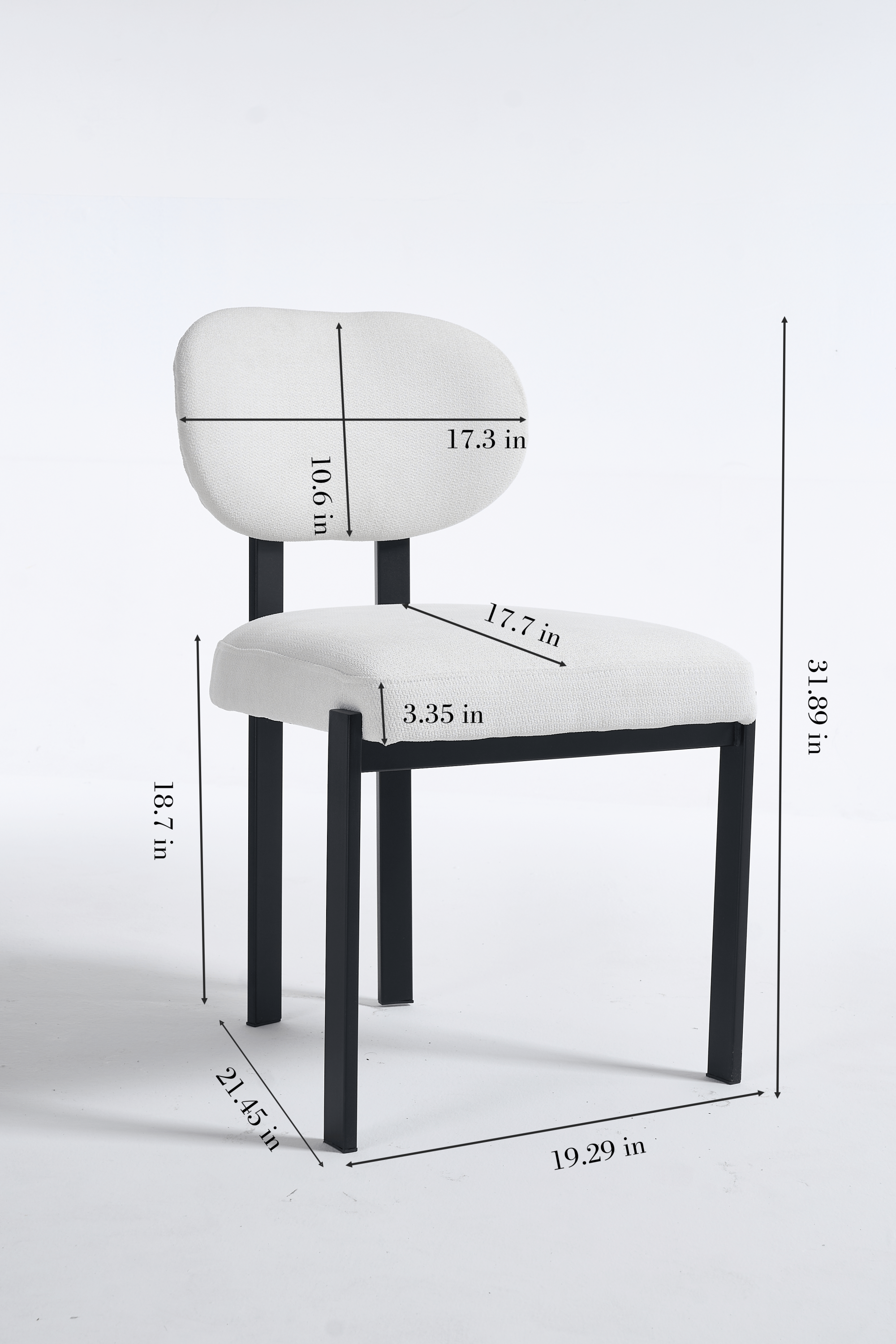 Modern Dining Room Chairs Set of 2, Mid-Century Upholstered Boucle Kitchen Dining Chairs with Black Metal Legs