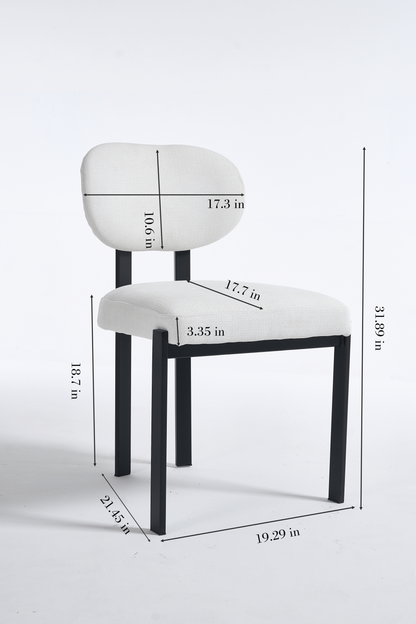 Modern Dining Room Chairs Set of 2, Mid-Century Upholstered Boucle Kitchen Dining Chairs with Black Metal Legs